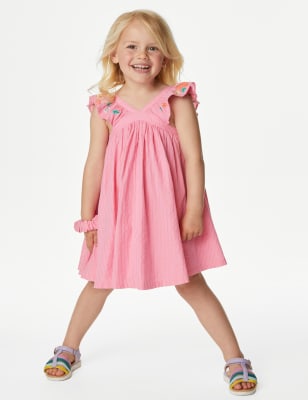 

M&S Collection Kleid aus reiner Baumwolle mit Blumenmuster und Haargummi (2-8 J.) - Sugar Pink, Sugar Pink
