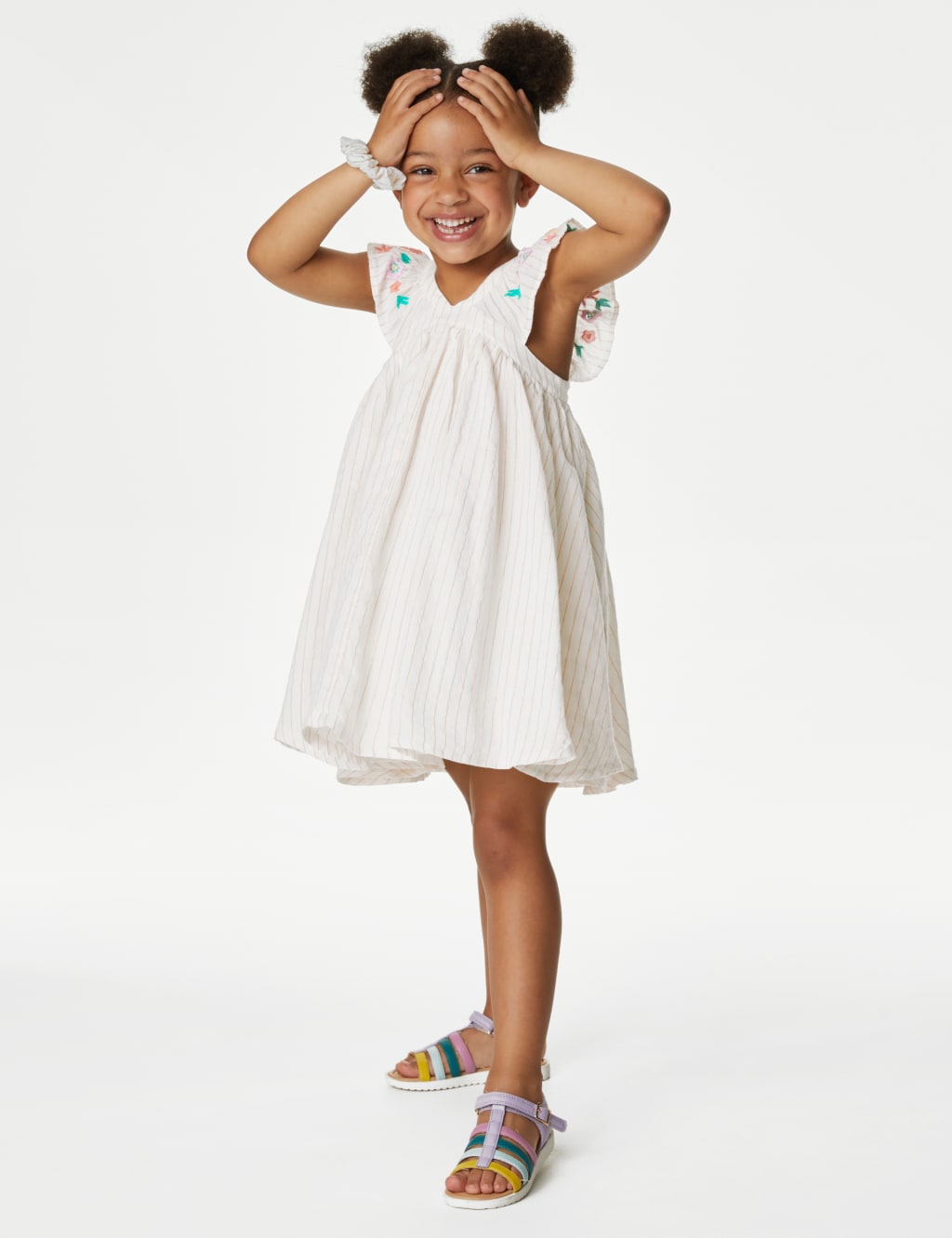 Pure Cotton Floral Dress with Scrunchie (2-8 Yrs) image 1