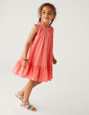 

M&S Collection Kleid aus reiner Baumwolle mit Haargummi (2-8 J.) - Coral, Coral