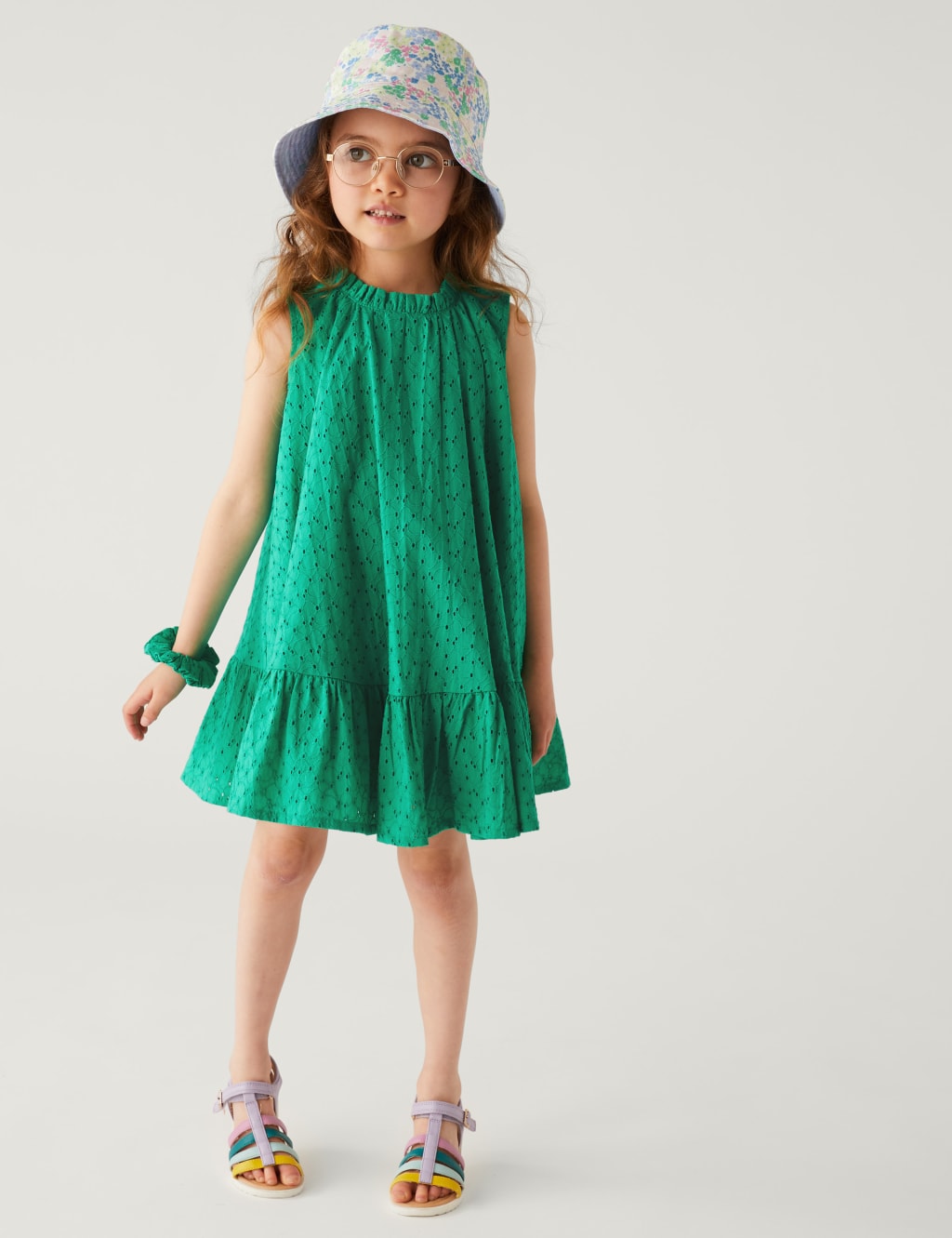 Pure Cotton Dress with Scrunchie (2-8 Yrs) image 1