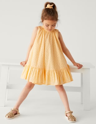 

Girls M&S Collection Pure Cotton Dress with Scrunchie (2-8 Yrs) - Pale Gold, Pale Gold