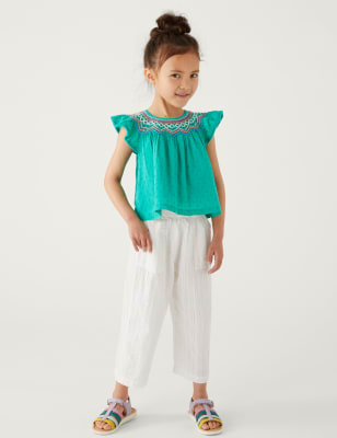 

M&S Collection Pantalón de pata ancha 100% algodón (2-8 años) - White, White