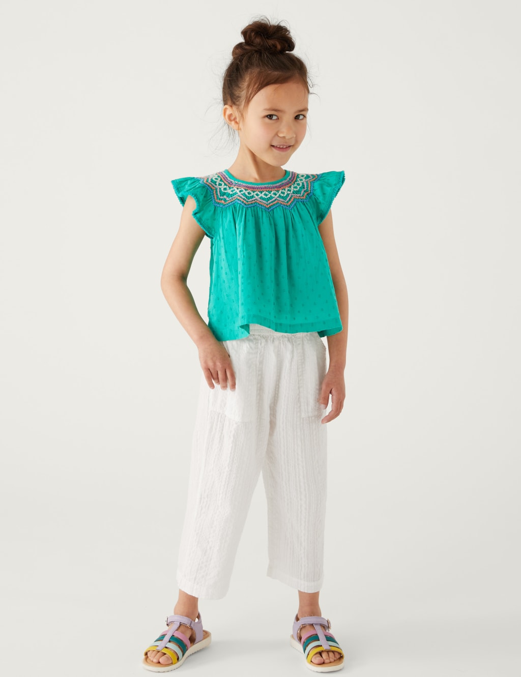 Pure Cotton Wide Leg Trousers (2-8 Yrs) image 1