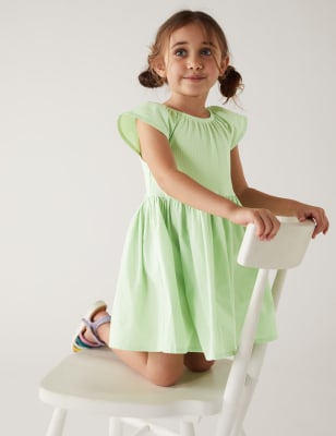 

M&S Collection Rüschenkleid mit hohem Baumwollanteil (2-8 J.) - Green, Green