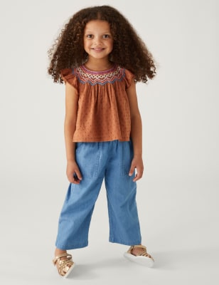 

M&S Collection Hose aus reiner Baumwolle mit weitem Bein (2-8 J.) - Blue, Blue