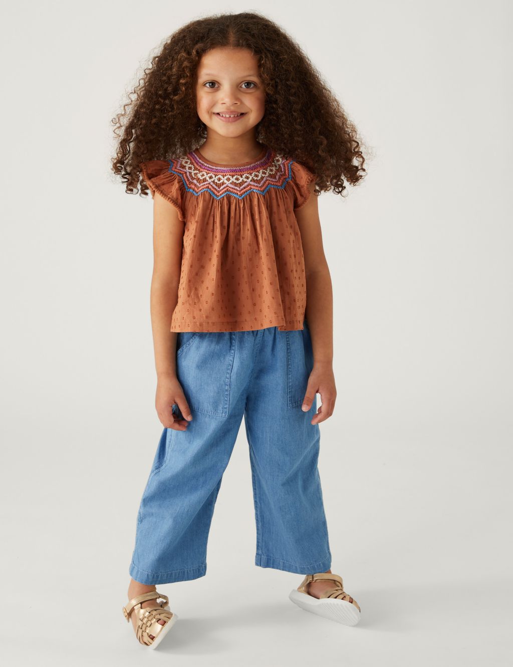 Wide Leg Pure Cotton Trousers (2-8 Yrs) image 1