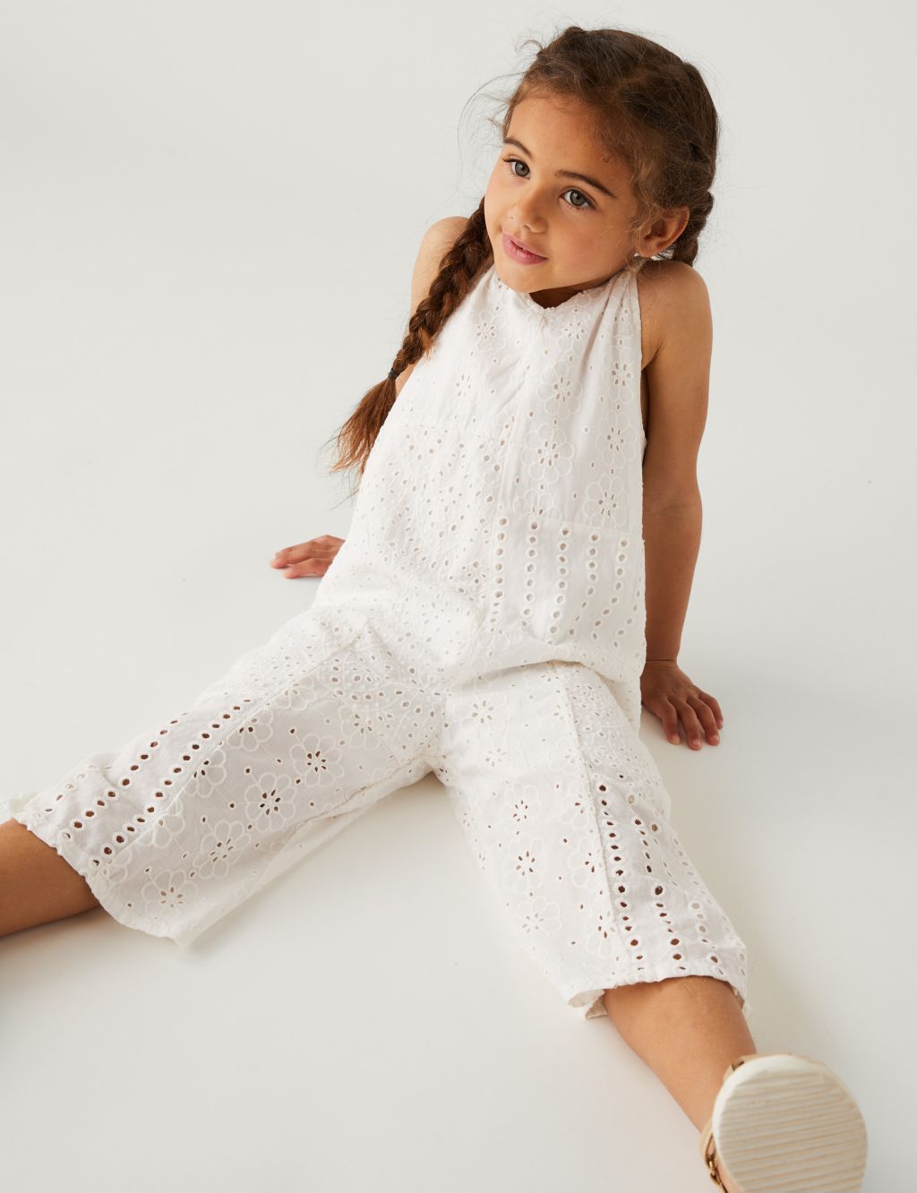 Pure Cotton Broderie Jumpsuit (2-8 Yrs) image 1