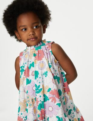 Pure Cotton Floral Dress with Scrunchie (2-8 Yrs)