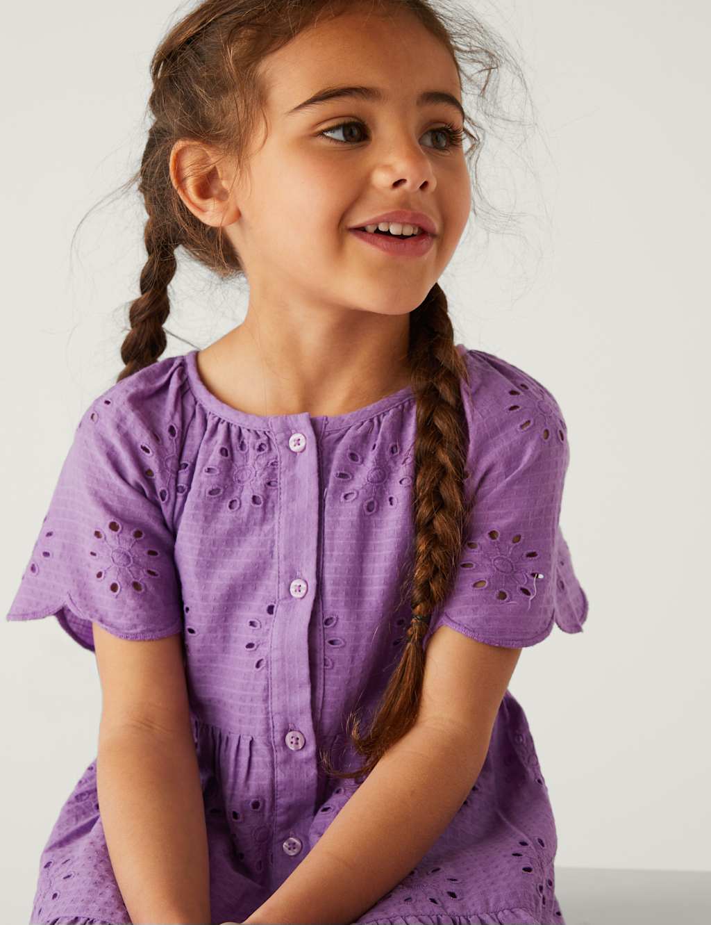 Pure Cotton Broderie Dress (2-8 Yrs) image 2