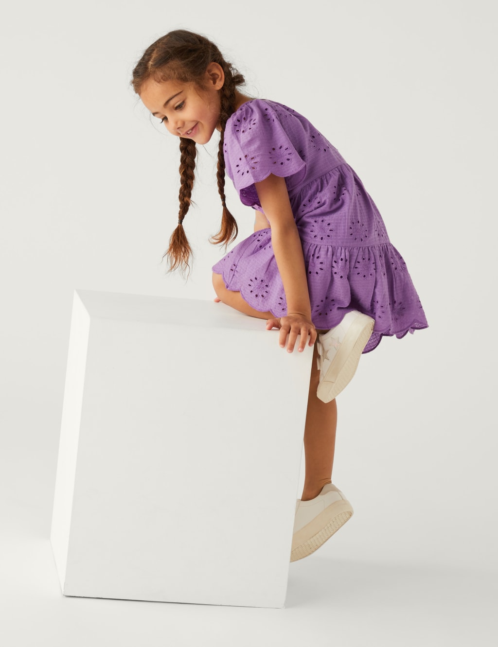 Pure Cotton Broderie Dress (2-8 Yrs) image 4