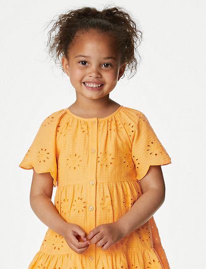 Pure Cotton Broderie Dress (2-8 Yrs)
