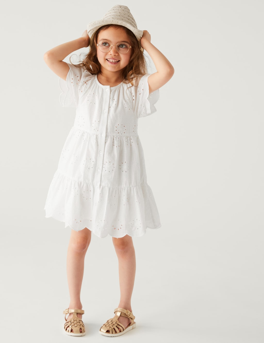 Pure Cotton Broderie Dress (2-8 Yrs) image 1