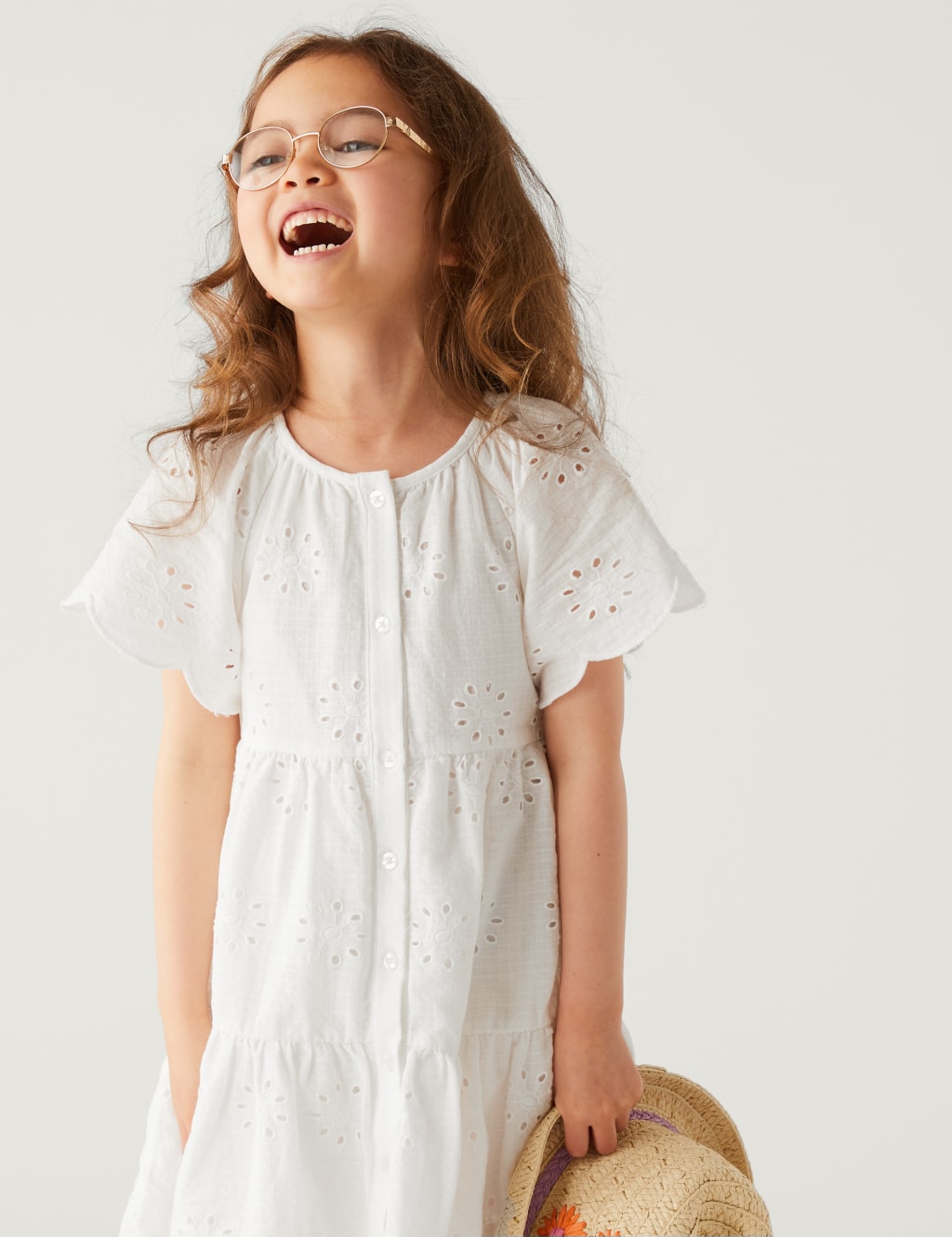 Pure Cotton Broderie Dress (2-8 Yrs) image 2