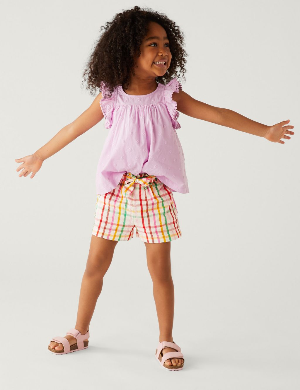 Pure Cotton Checked Shorts (2-8 Yrs) image 1