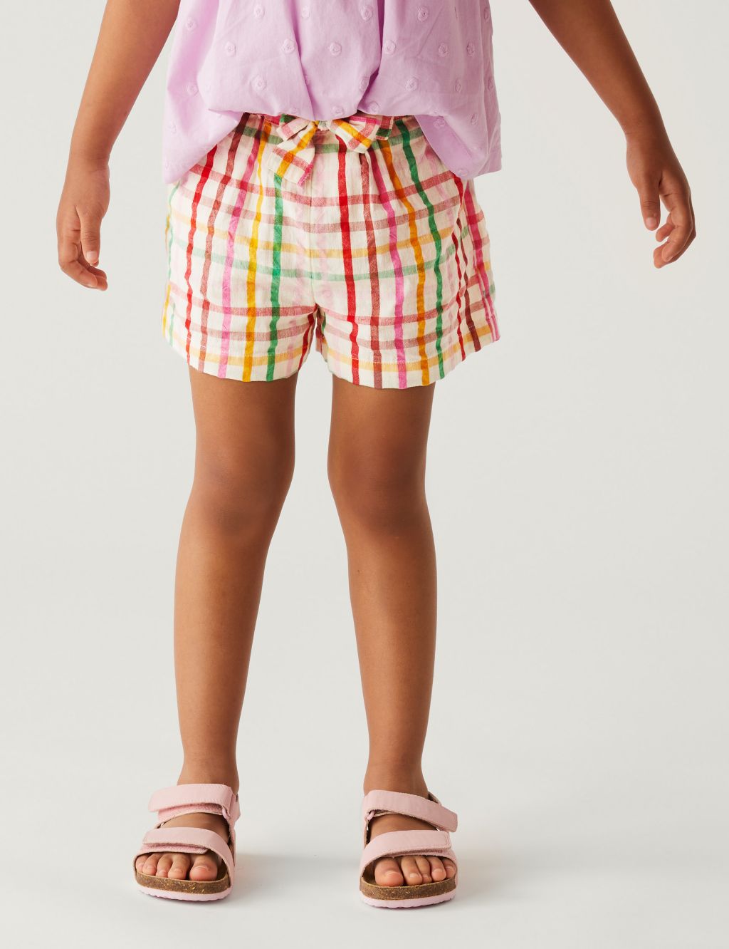 Pure Cotton Checked Shorts (2-8 Yrs) image 2