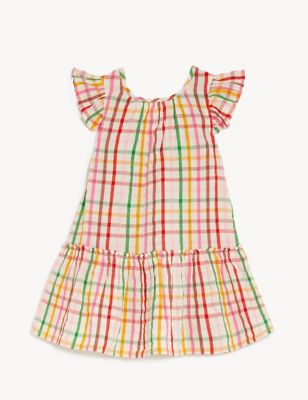 Pure Cotton Checked Dress (2-8 Yrs)