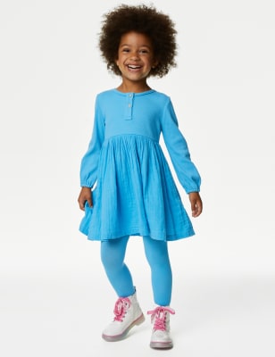 

Girls M&S Collection Cotton Rich Dress & Tights Outfit (2-8 Yrs) - Turquoise, Turquoise