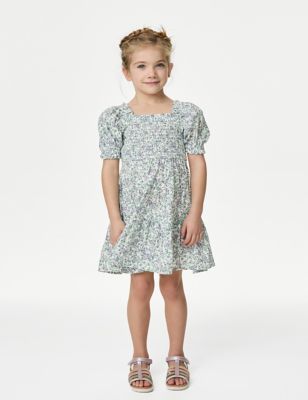 M&S Girls Pure Cotton Mini Me Floral Tiered Dress (2-8 Yrs) - 2-3 Y - Multi, Multi