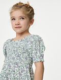 Gelaagde Mini Me-jurk van puur katoen met bloemmotief (2-8 jaar)