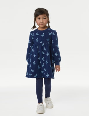 

M&S Collection Kleid mit hohem Baumwollanteil und Schmetterlingsmuster (2-8 J.) - Blue Mix, Blue Mix