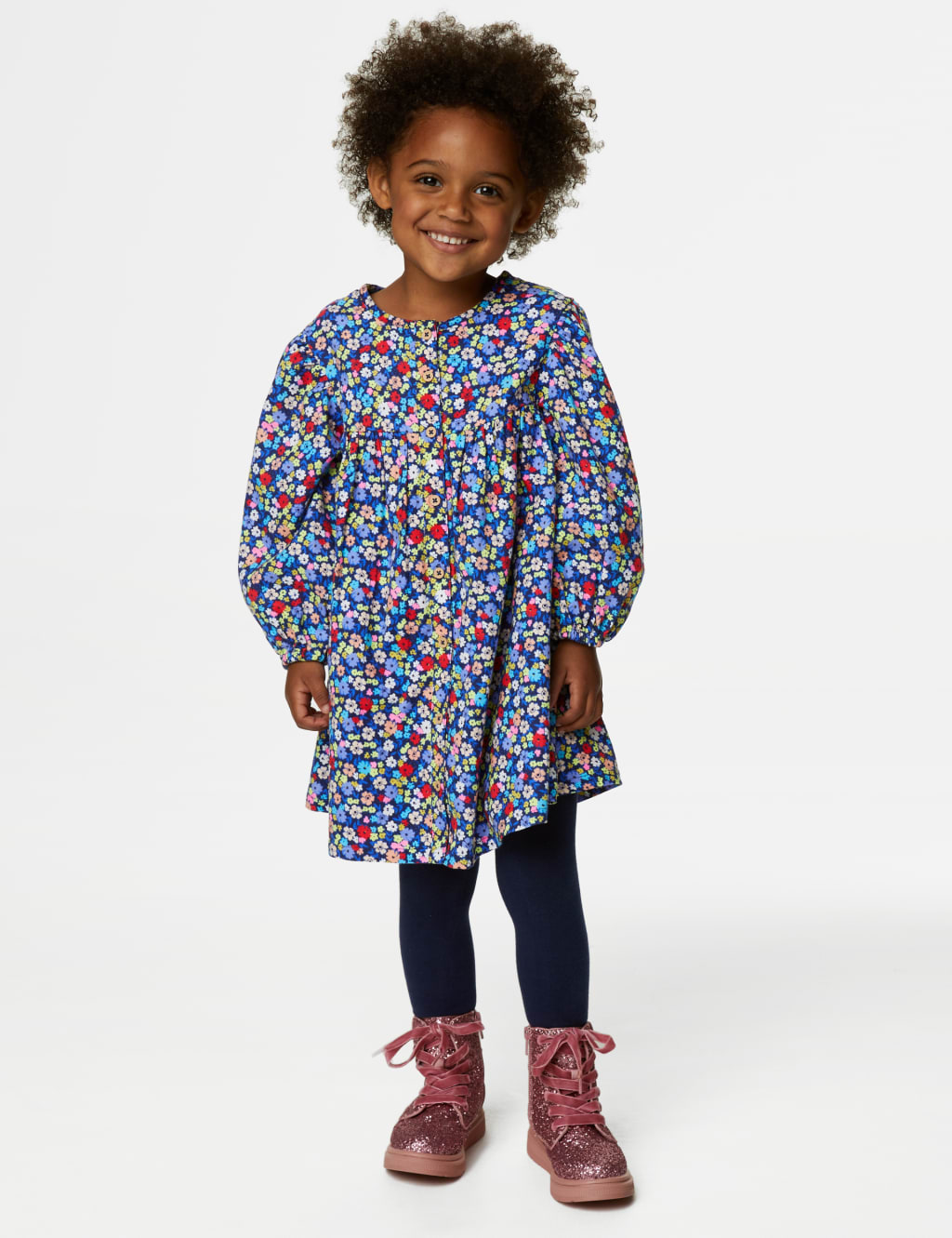 Cotton Rich Floral Dress & Tights Outfit (2-8 Yrs) image 1