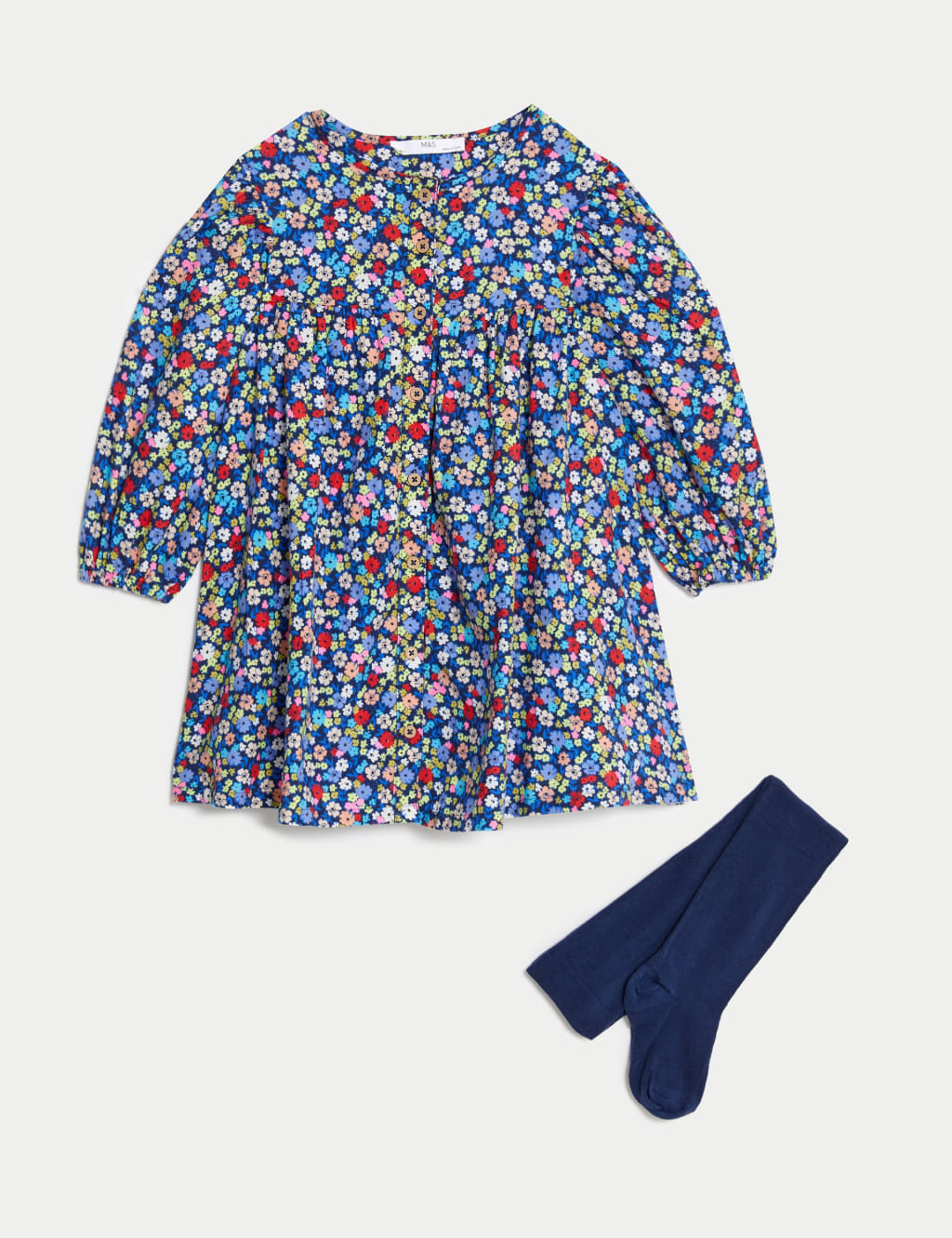 Cotton Rich Floral Dress & Tights Outfit (2-8 Yrs) image 2