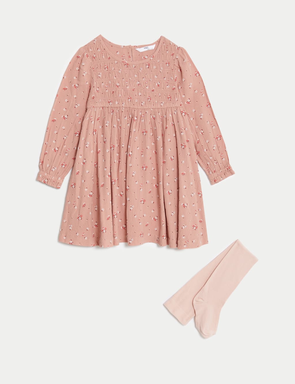 2pc Floral Shirred Dress & Tights Outfit (2-8 Yrs) image 2