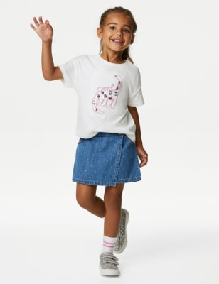 

M&S Collection Falda pantalón denim de topos (2-8 años), Denim