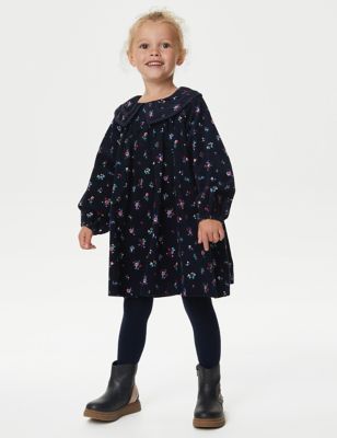Cotton Rich Floral Dress & Tights Outfit (2-8 Yrs)