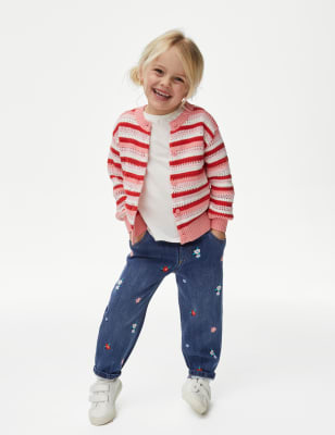 

M&S Collection Jeans mit hohem Baumwollanteil, Stickerei und Blumenmuster (2-8 J.) - Denim, Denim
