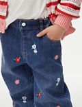 Denim jeans met taps toelopende pijpen en borduurwerk (2-8 jaar)