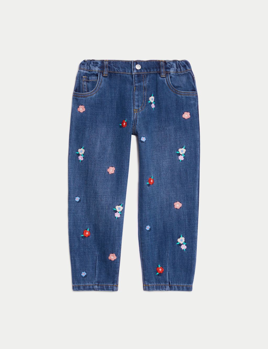 Cotton Rich Floral Embroidered Jeans (2-8 Yrs) image 2
