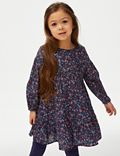 Puur katoenen, gelaagde jurk met speels bloemmotief (2-8 jaar)