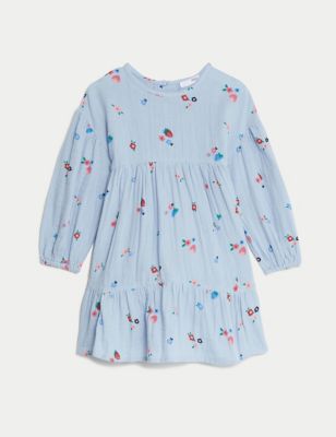 Pure Cotton Floral Tiered Dress (2-8 Yrs)