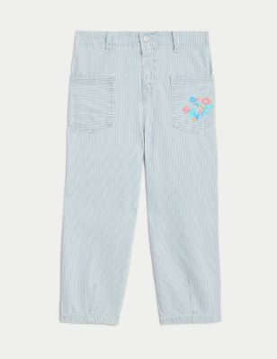 Denim Striped Embroidered Tapered Jean  (2-8 Yrs)