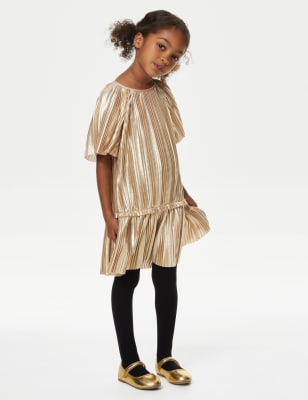 

Girls M&S Collection Plisse Metallic Dress (2-8 Yrs) - Gold Mix, Gold Mix