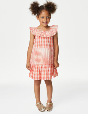 

M&S Collection Vestido 100% algodón de vichy (2-8 años) - Coral, Coral
