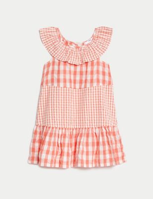 Pure Cotton Gingham Checked Dress (2-8 Yrs)