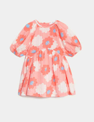 Pure Cotton Volume Sleeve Dress (2-8 Yrs)