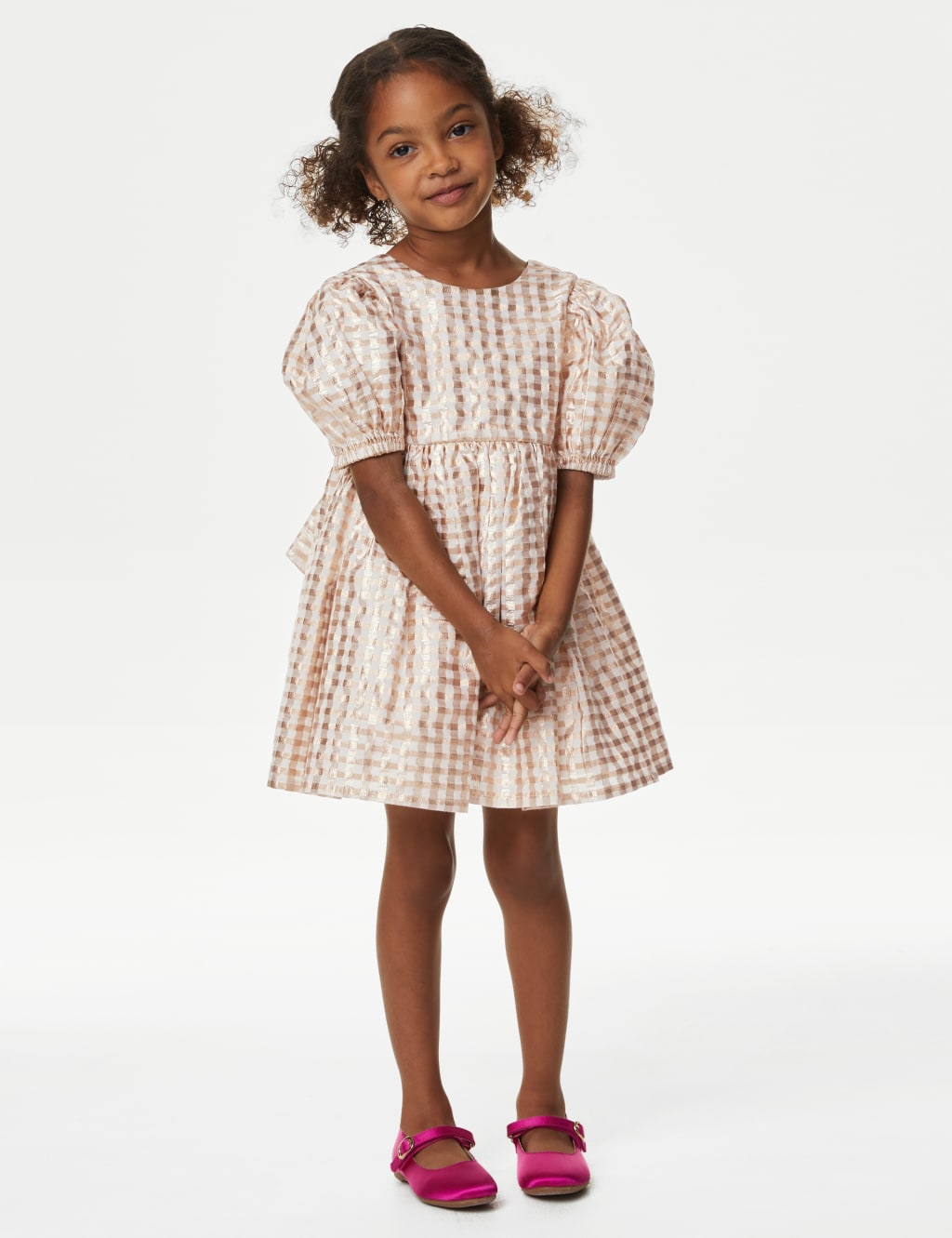 Cotton Blend Sparkly Checked Dress (2-8 Yrs) image 1