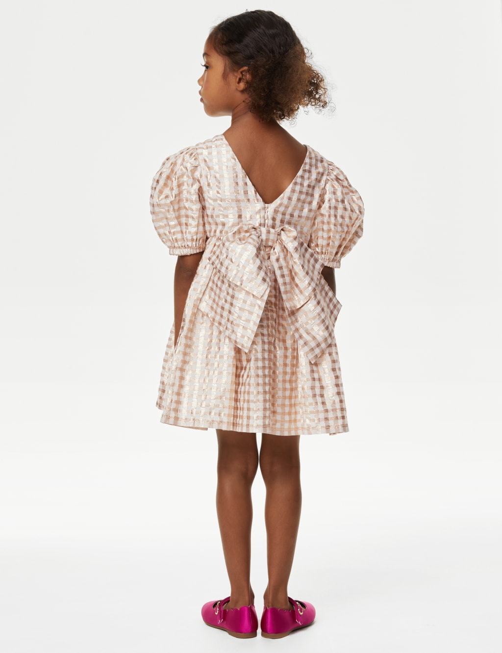 Cotton Blend Sparkly Checked Dress (2-8 Yrs) image 4