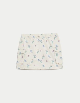 M&S Girls Mini Pure Cotton Printed Skirt (2-8 Yrs) - 3-4 Y - Ecru, Ecru