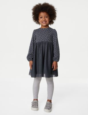 M&S Girls Heart Print Tulle Dress (2-8 Yrs) - 2-3 Y - Carbon, Carbon