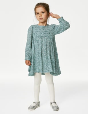 

M&S Collection 2-teiliges Outfit aus gesmoktem Kleid mit Blumenmuster und Strumpfhose (2-8 J.) - Green, Green