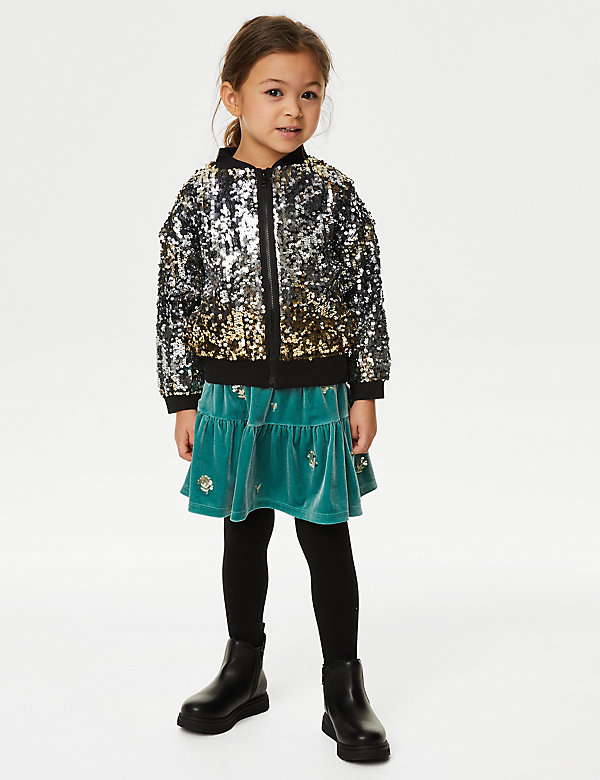 Βελούδινη φούστα με παγιέτες και διακόσμηση (2-8 ετών) - GR