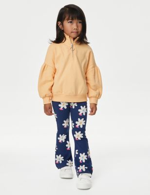Cotton Rich Floral Ribbed Flared Leggings (2-8 Yrs)