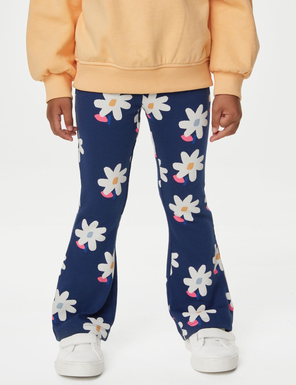 Cotton Rich Floral Ribbed Flared Leggings (2-8 Yrs) image 3