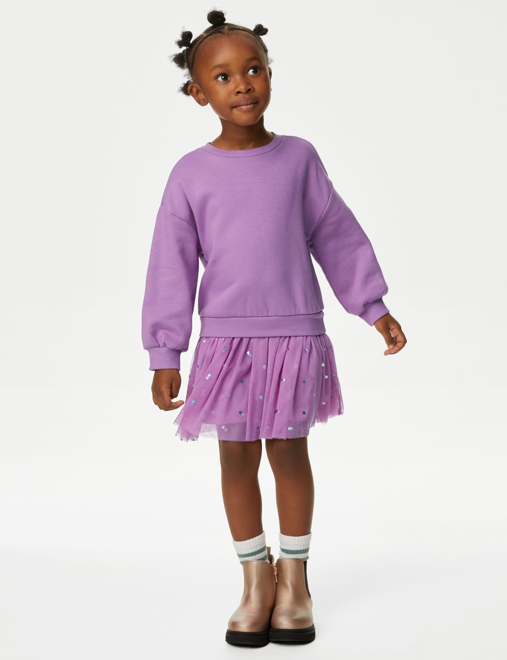 Cotton Rich Tulle Sweatshirt Dress (2-8 Yrs) image 1