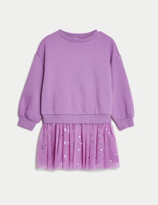 Cotton Rich Tulle Sweatshirt Dress (2-8 Yrs)