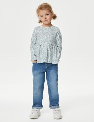 M&S Girl's Denim Elasticated Waist Wide Leg Jeans (2-8 Yrs) - 4-5 Y, Denim